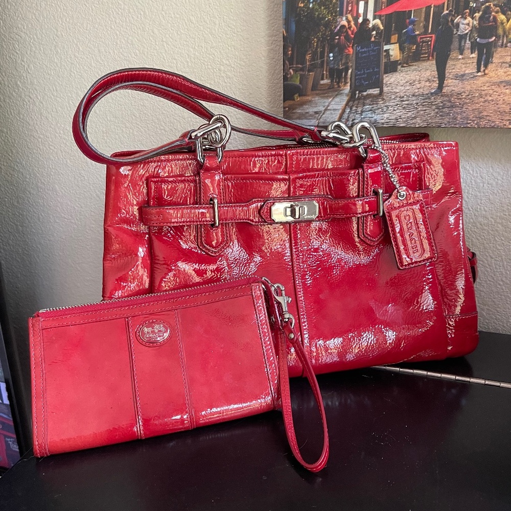 Vintage Coach Red Patent Bag & Wallet!!!